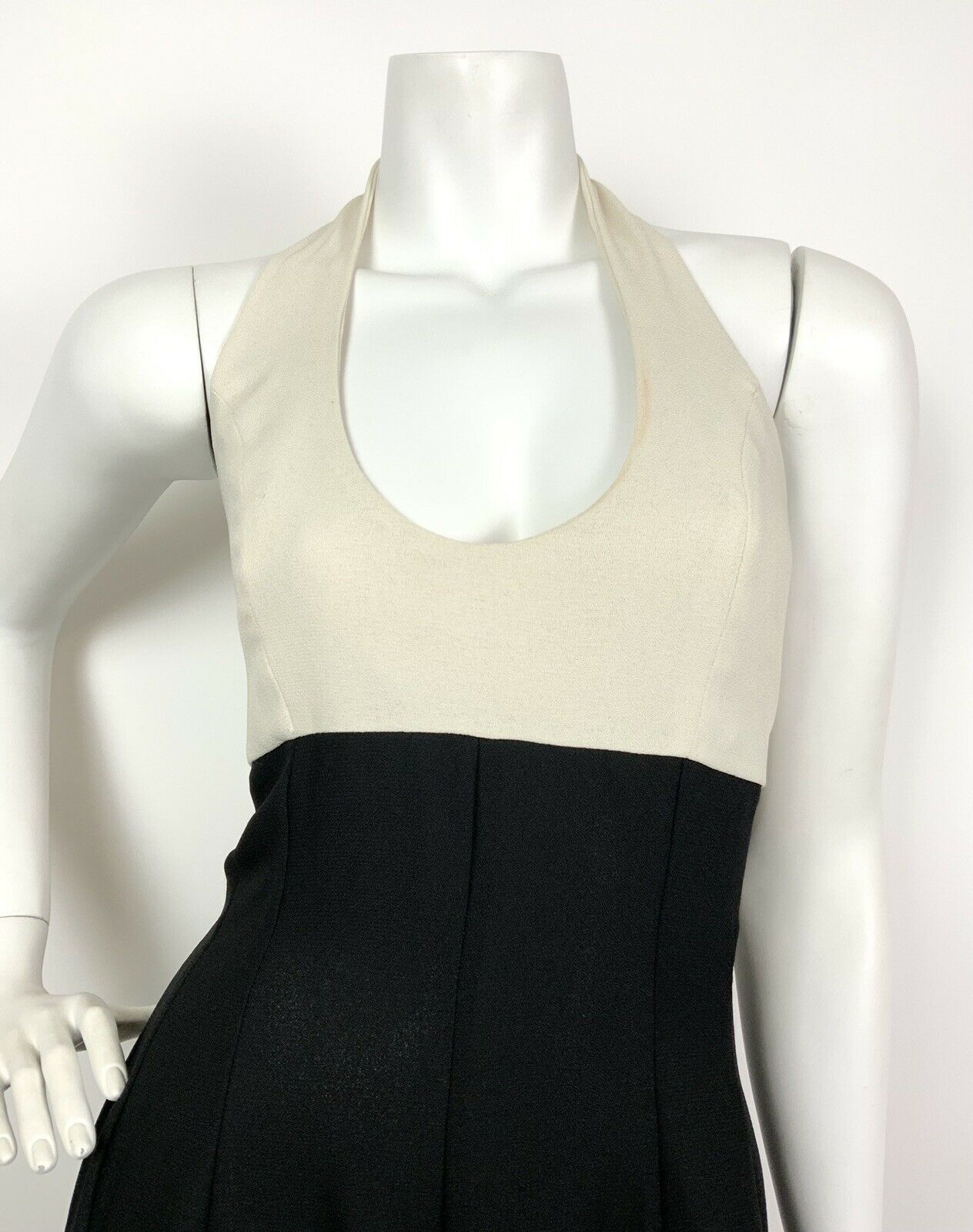 VINTAGE 70s BLACK CREAM PALAZZO HALTER JUMPSUIT 8 10