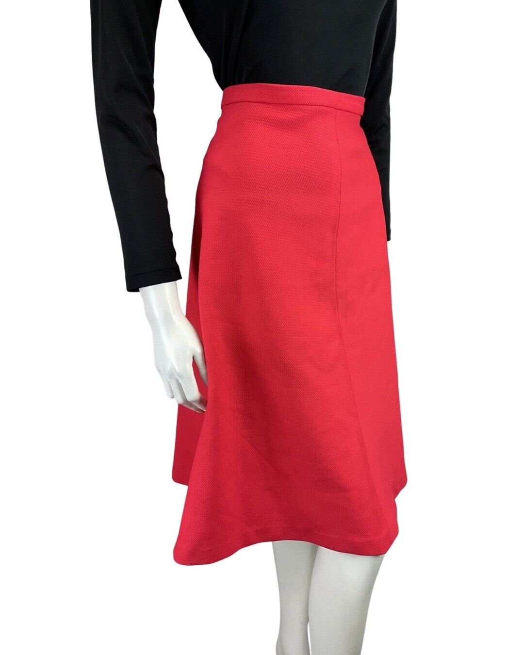 VINTAGE 60s 70s BRIGHT RED MOD KNEE-LENGTH FLARED SKIRT 12 14