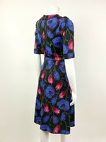 VTG 60s 70s BLACK PINK RED BLUE SILVER FLORAL TULIP ROSE LUREX PARTY DRESS 8 10