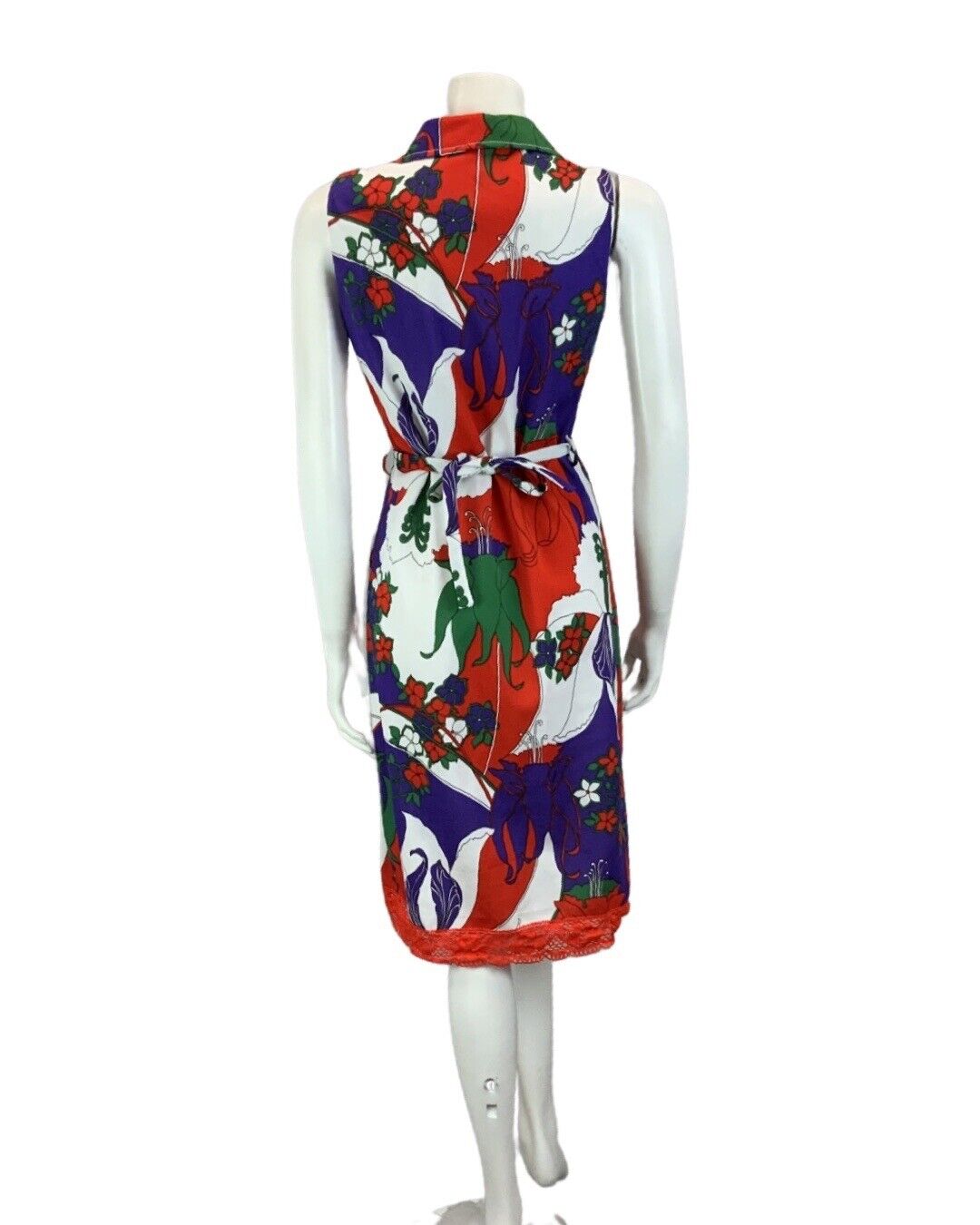 VINTAGE 60s 70s WHITE PURPLE RED  GREEN PSYCHEDELIC  FLORAL PRINT DRESS 14