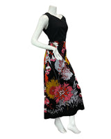 VINTAGE 60s 70s BLACK PINK RED YELLOW PSYCHEDELIC FLORAL MAXI DRESS 14