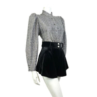 VINTAGE 60s 70s SILVER BLACK LUREX SPARKLE DISCO PARTY MANDARIN BLOUSE TOP 14 16