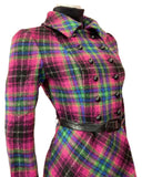 VTG 60s STYLE 90s NINA RICCI PURPLE PINK GREEN TARTAN CHECKED PRINCESS COAT 6 8