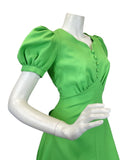 VINTAGE 60s 70s APPLE GREEN PUFF SLEEVE MOD MAXI DRESS 6 8