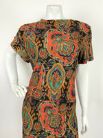 VTG 60s 70s BLACK RED GREEN BLUE PAISLEY FLORAL PSYCHEDELIC SHIFT DRESS 12 14