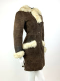 VTG 60s 70s BROWN CREAM SUEDE LEATHER SHEARLING BOHO PENNY LANE COAT 10 12