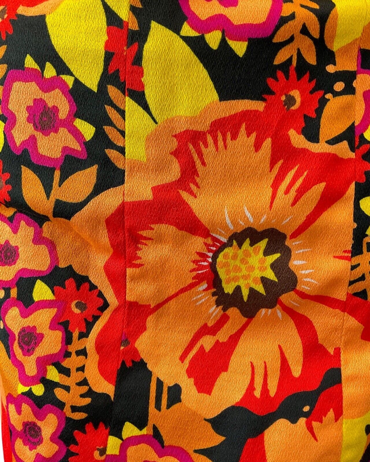 VTG 60s 70s ORANGE RED BLACK PSYCHEDELIC FLORAL CLOVER COLLAR MOD DRESS 12 14