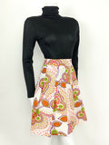 VTG 60s 70s WHITE NEON PINK PURPLE RED GREEN PSYCHEDELIC FLORAL PLEATED SKIRT 10