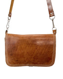 VINTAGE 60s 70s TAN BROWN LEATHER BOHO MOD MESSENGER CROSS BODY SHOULDER BAG