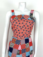 VTG 60s 70s RED BLUE WHITE PINK FLORAL PATCHWORK GINGHAM SUNDRESS GYPSY BOHO 10