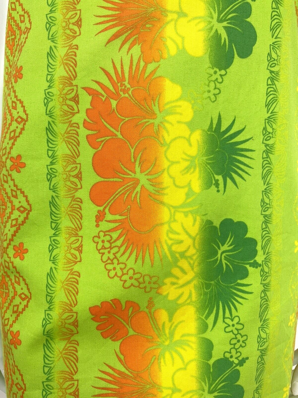 VTG 60s 70s LIME GREEN NEON ORANGE YELLOW FLORAL TROPICAL HAWAIIAN DRESS 10 12