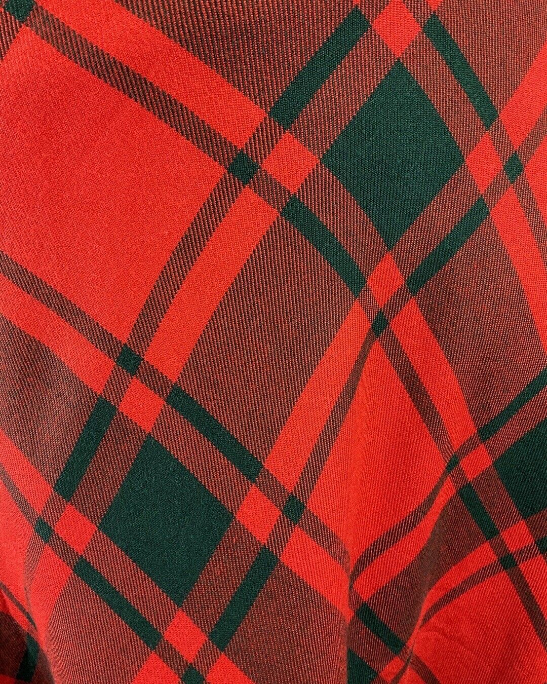 VINTAGE 60s 70s RED GREEN PLAID CHECKED KNEE-LENGTH SWING SKIRT 8