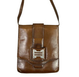 VINTAGE 70s TOFFEE BROWN SILVER LEATHER MOD BOHO CROSS-BODY MESSENGER BAG