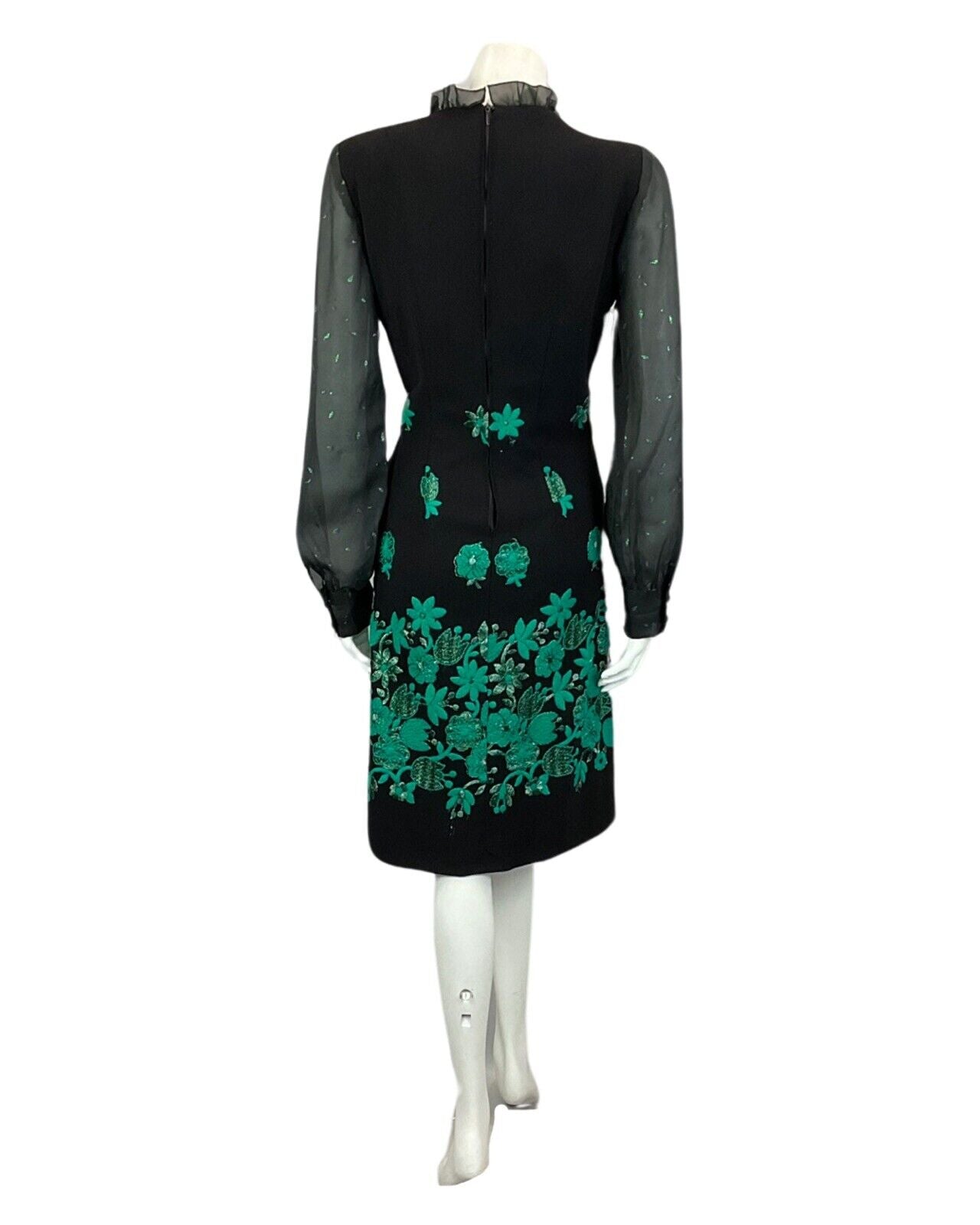 VINTAGE 60s 70s BLACK TURQUOISE GREEN MOD DISCO PARTY CHRISTMAS EVENING DRESS 12