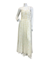 VINTAGE 70s WHITE GOLD SHEER SPAGHETTI STRAP EVENING GOWN MAXI DRESS 8