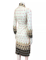 VINTAGE 60s 70s WHITE PINK GOLD GEOMETRIC ABSTRACT MOD DAGGER SHIRT DRESS 6 8