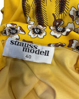 VINTAGE 60s 70s YELLOW BROWN FLOWER WHEAT MOD BLOUSE TOP 14