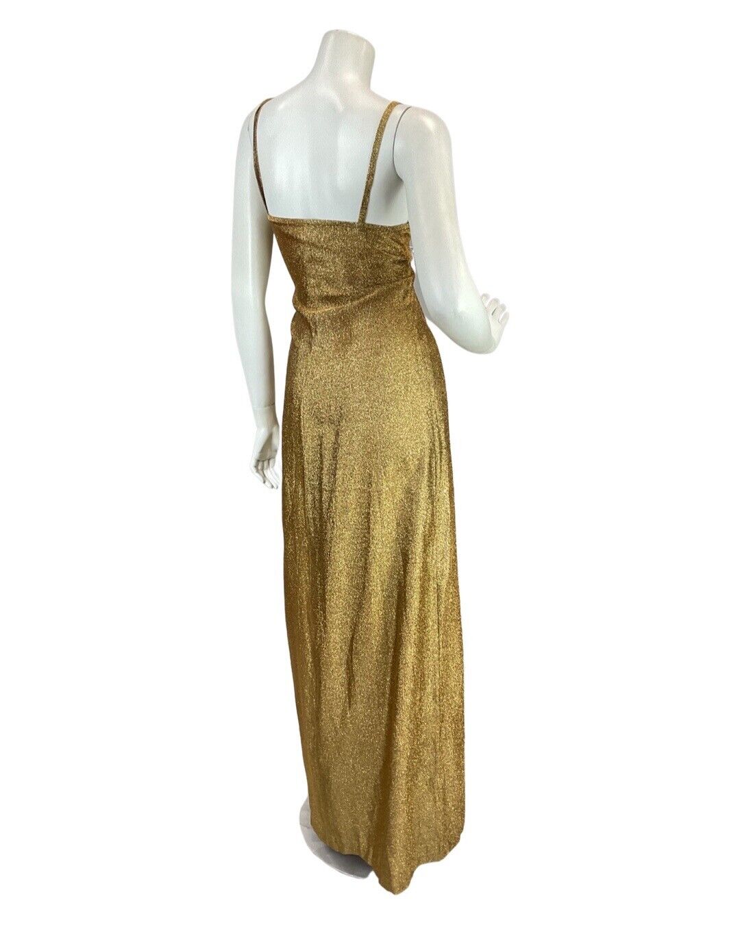 VINTAGE 60s 70s BRASSY GOLD GLITTER LUREX PARTY DISCO STRAPPY MAXI DRESS 12