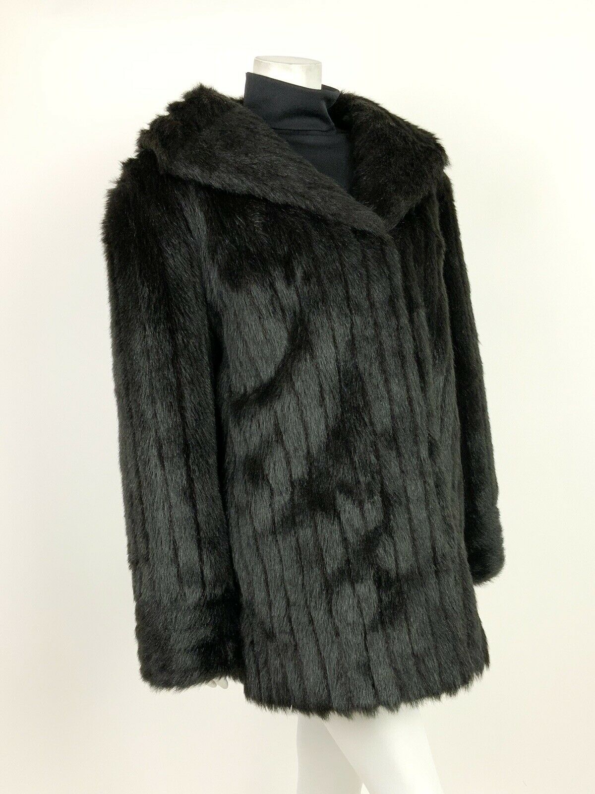 VINTAGE 60s 70s BLACK STRIPED FAUX FUR STUDIO 54 GLAM OVERSIZED COAT 12 14 16