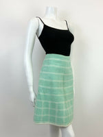 VINTAGE 60s 70s MINT GREEN WHITE STRIPED CHECKED GEOMETRIC MOD WOOL SKIRT 8 10