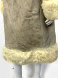 VTG 60s 70s SAND BEIGE CREAM SUEDE SHEARLING DOUBLE-BREASTED MOD HOODED COAT 12