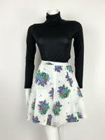 VTG 60s 70s WHITE BLUE GREEN RED FLORAL PSYCHEDELIC CIRCLE SKIRT 8