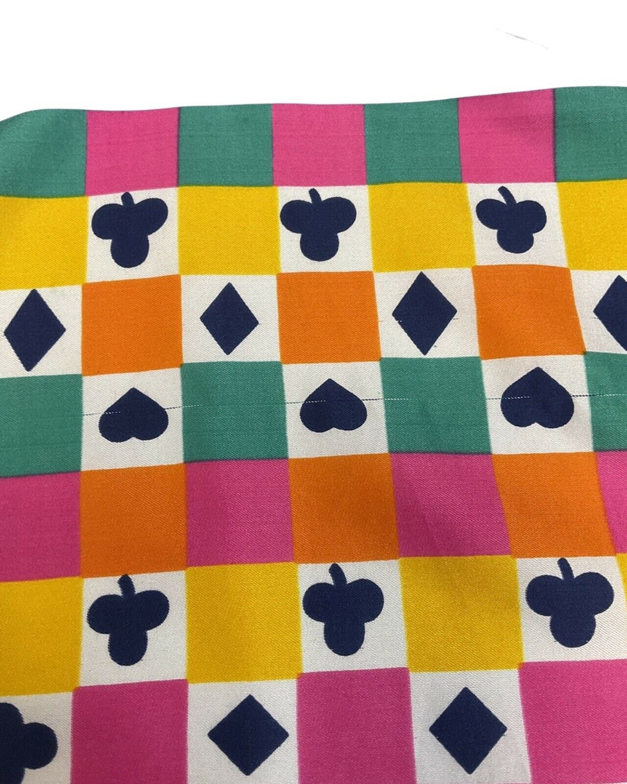 VTG 60s 70s BLUE PINK GREEN WHITE CHECKERBOARD HEART CLUB DIAMOND MOD SCARF