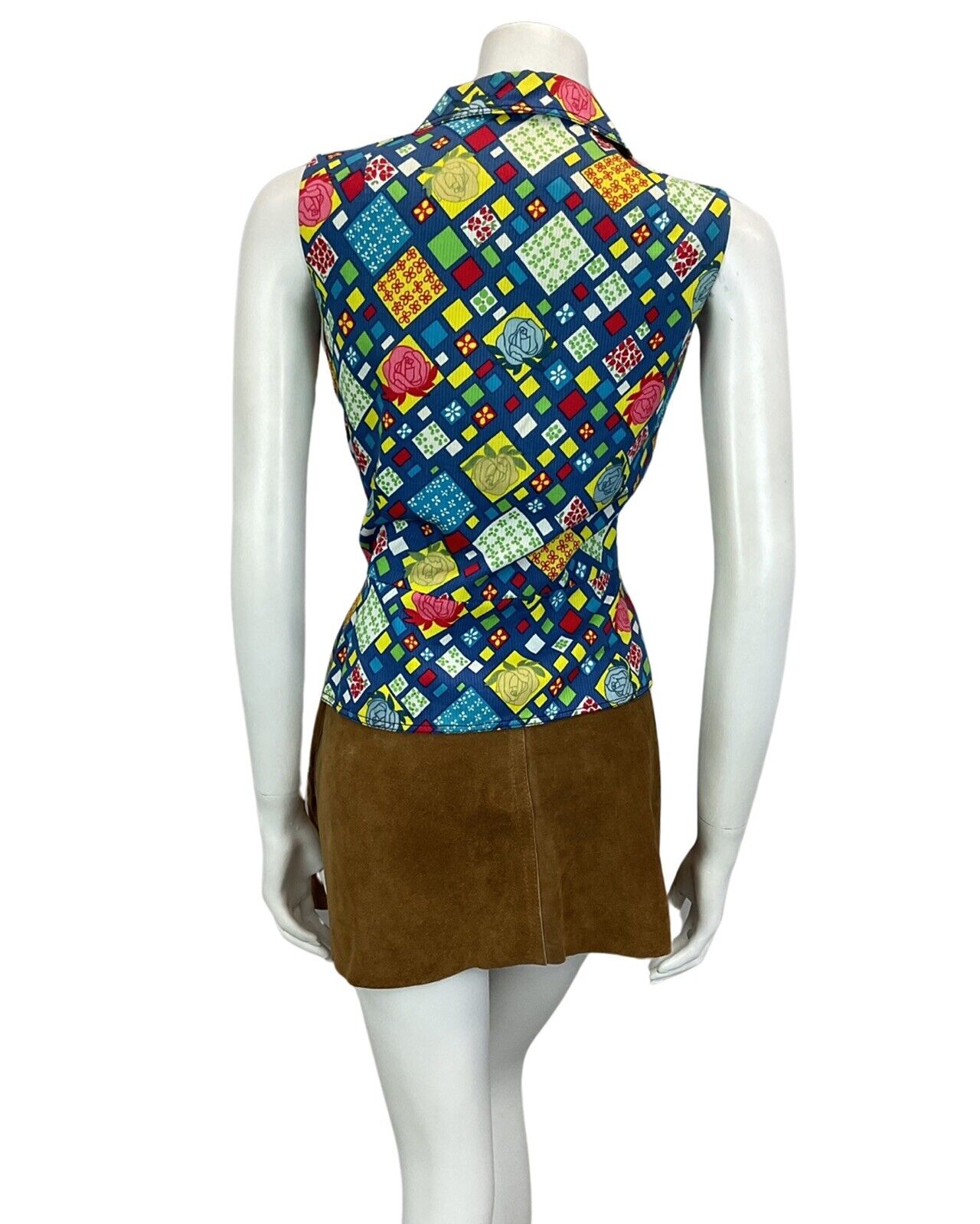 VTG 60s 70s BLUE YELLOW RED FLOWER PSYCHEDELIC BOHO BETTY BARCLAY WAISTCOAT 12