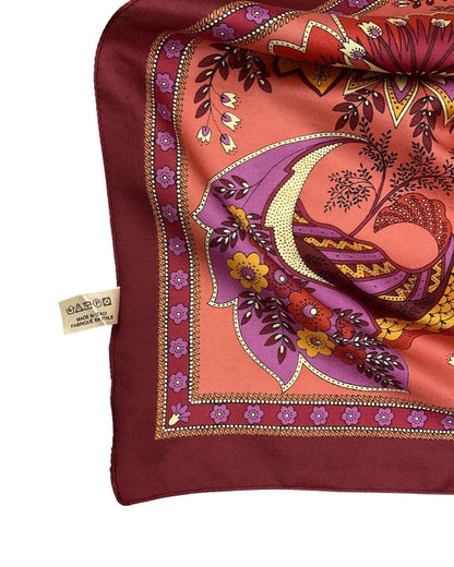 VINTAGE 60s 70s RED PEACH PURPLE PAISLEY FLORAL MOD BOHO SQUARE SCARF