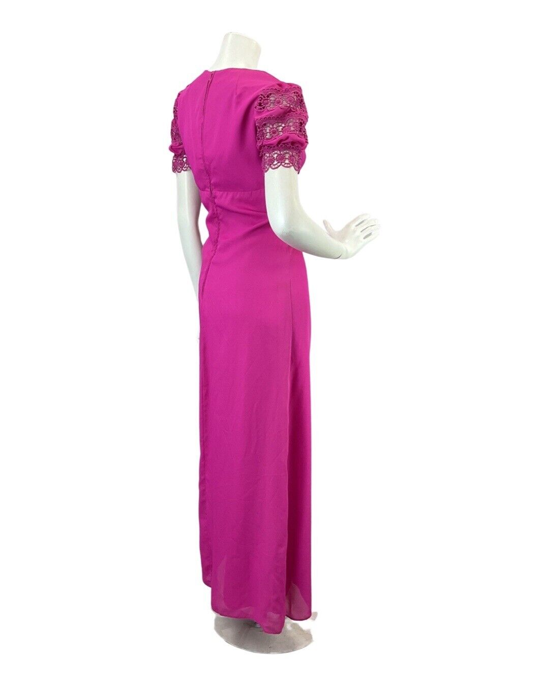 VINTAGE 60s 70s FUCHSIA PINK LACE EMPIRE LINE MOD MAXI DRESS 10