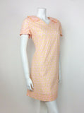 VTG 60s 70s ORANGE PINK WHITE POLKA DOT RUFFLE COLLAR TRAPEZE DRESS 10 12 14