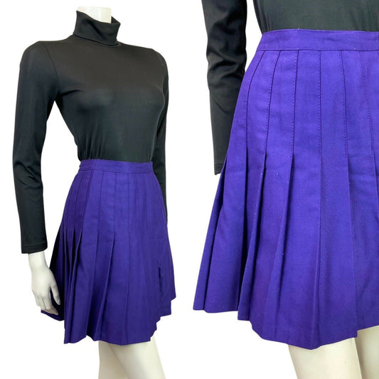 VINTAGE 60s 70s VIOLET PURPLE PLEATED MOD MINI SHORT SKIRT 8 10