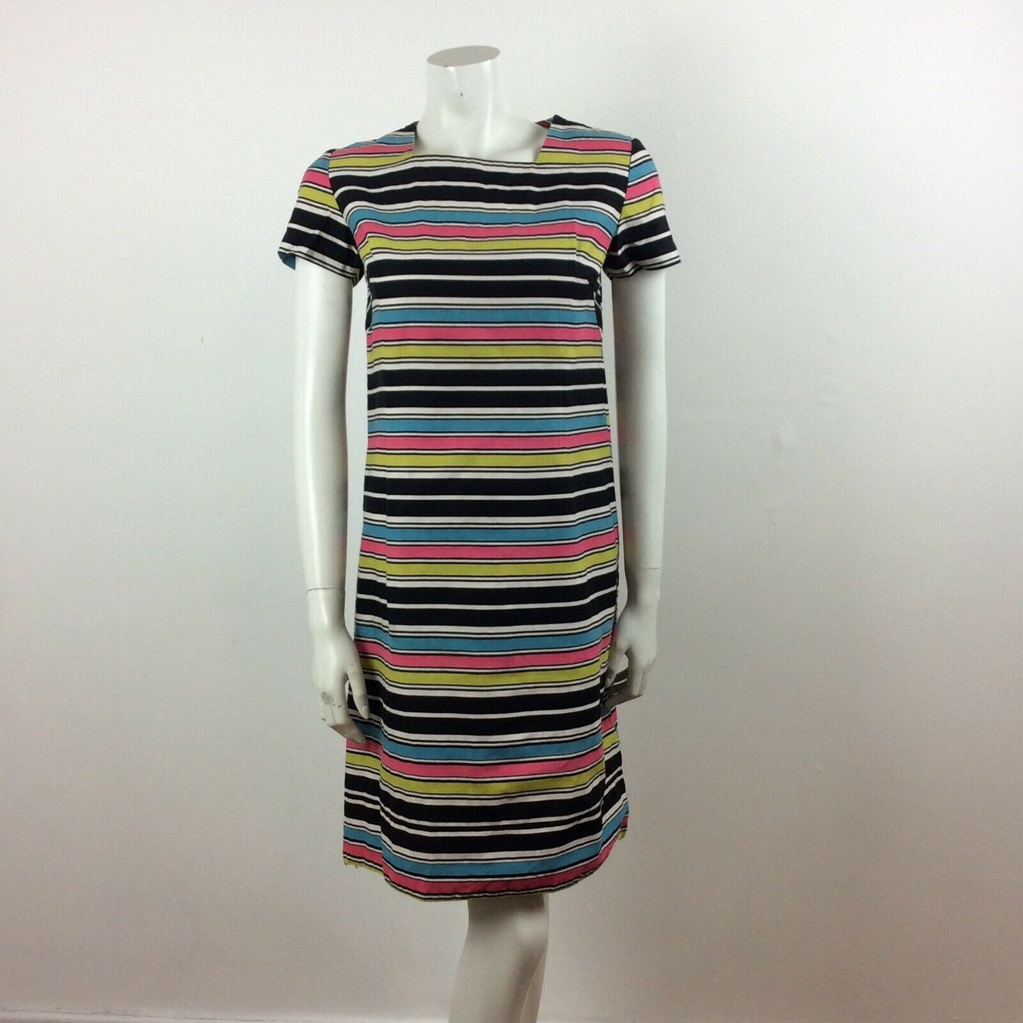 60S VINTAGE STRIPED BLACK WHITE GREEN PINK BLUE DRESS 12