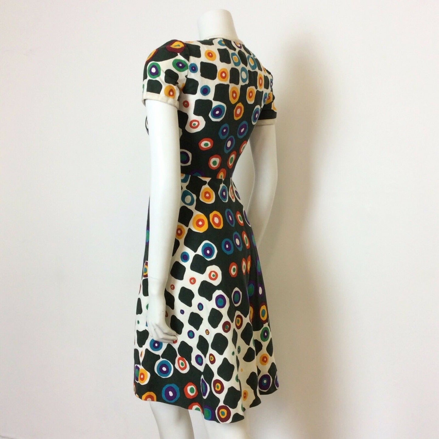 VINTAGE 60S LANVIN BUTTON FRONT OP ART ABSTRACT PRINT DRESS 6 8