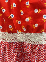 VTG 60s 70s RED WHITE BLUE DAISY FLORAL RUFFLED MOD BOHO PRAIRIE MAXI SKIRT 4