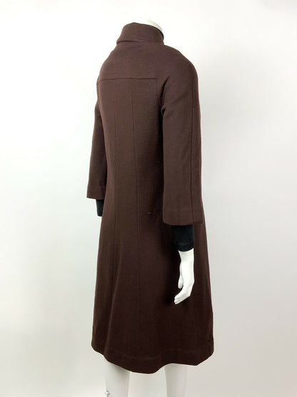 VINTAGE 60s 70s BROWN GOLD MOD CROPPED SLEEVE SWING COAT 10 12