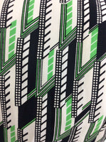 VINTAGE 70s SHIRT DRESS ABSTRACT GEOMETRIC GREEN BLACK WHITE 12 14