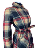 VINTAGE 60s 70s BLACK YELLOW RED PLAID CHECKED MOD WOOL COAT 10 12