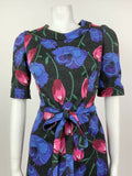 VTG 60s 70s BLACK PINK RED BLUE SILVER FLORAL TULIP ROSE LUREX PARTY DRESS 8 10