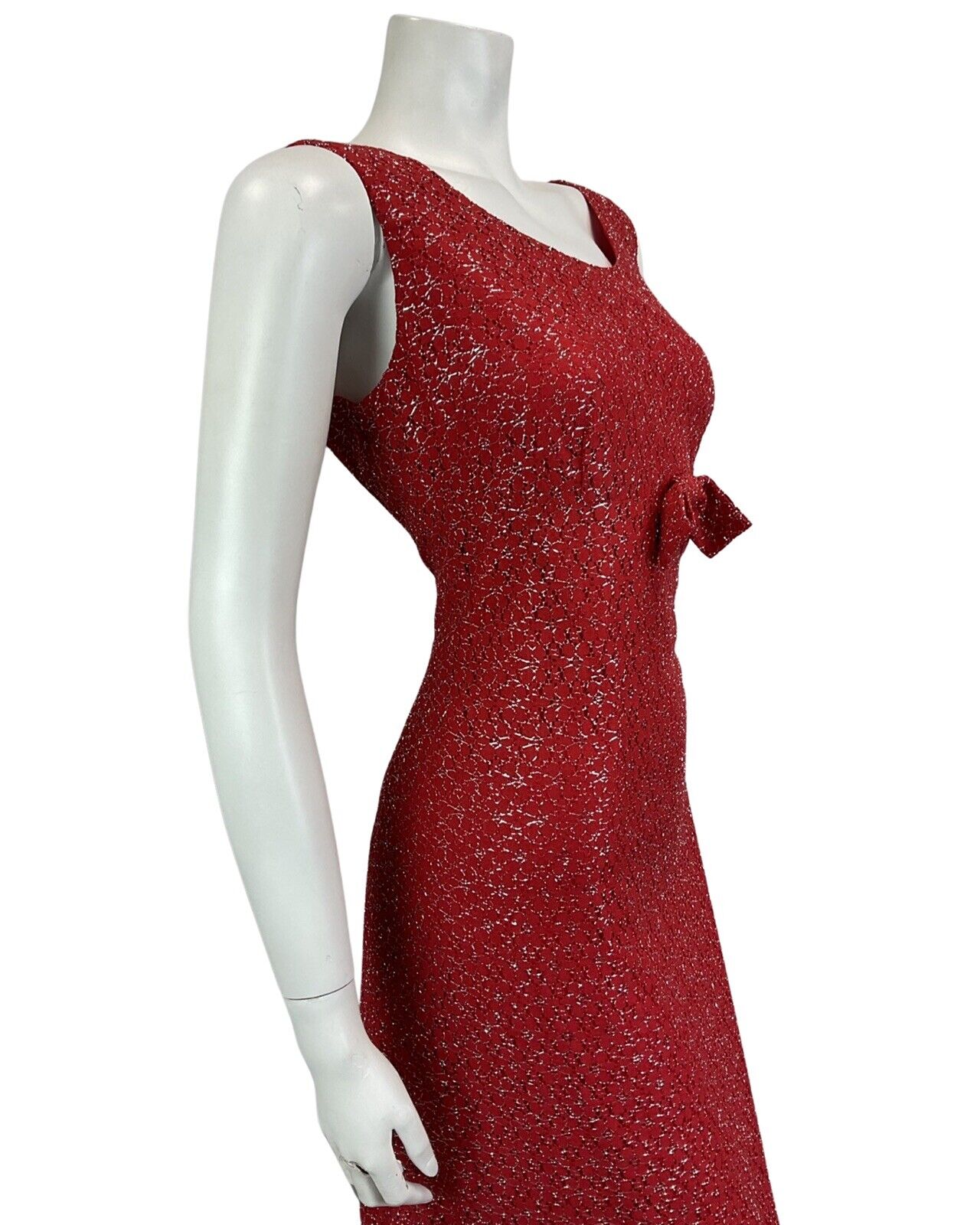 VINTAGE 60s 70s RED SILVER MOD DISCO MIDI PARTY CHRISTMAS EVENING DRESS 14