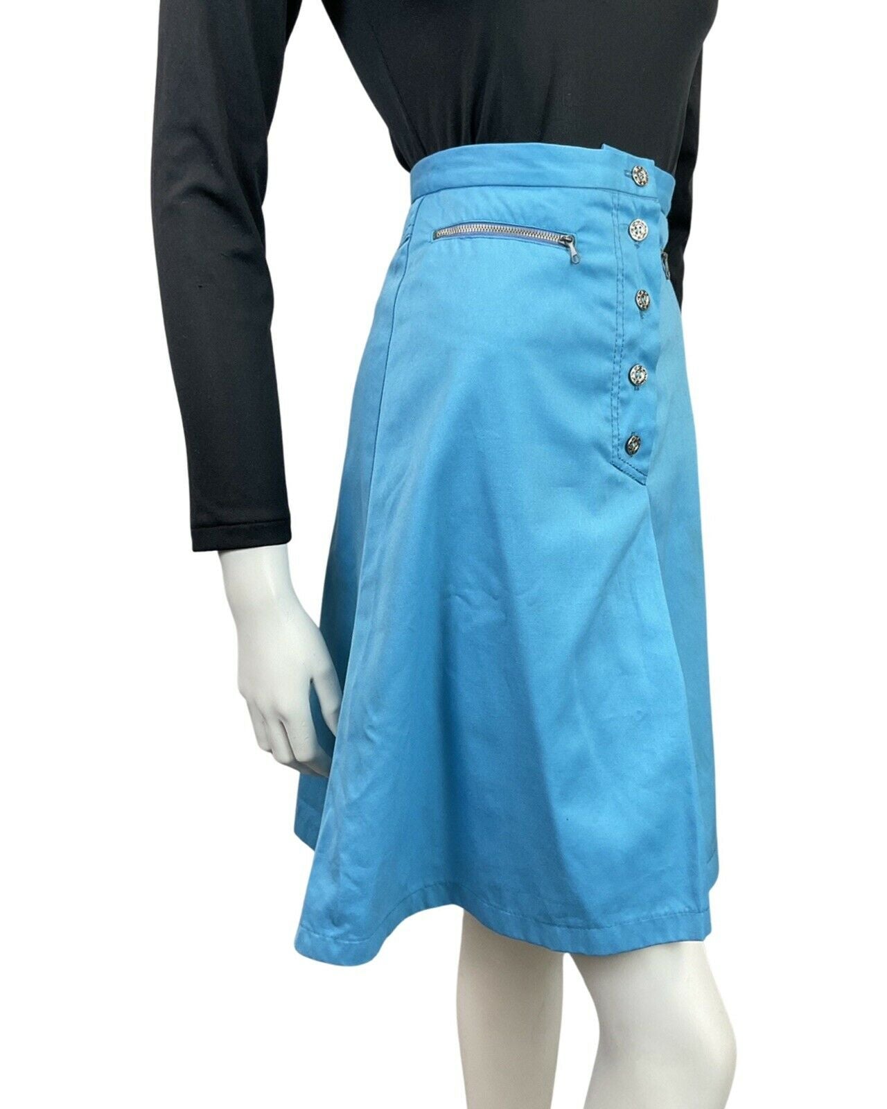 VINTAGE 60s 70s BRIGHT BLUE SILVER ZIPPER MOD MINI SHORT SKIRT 4