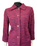 VINTAGE 60s 70s PURPLE PINK RED STRIPED MOD MIDI WOOL CAR COAT 14 16