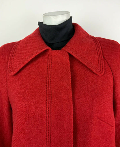 VINTAGE 60s 70s PILLARBOX RED SWING FLARED WOOL COAT 10 12 14