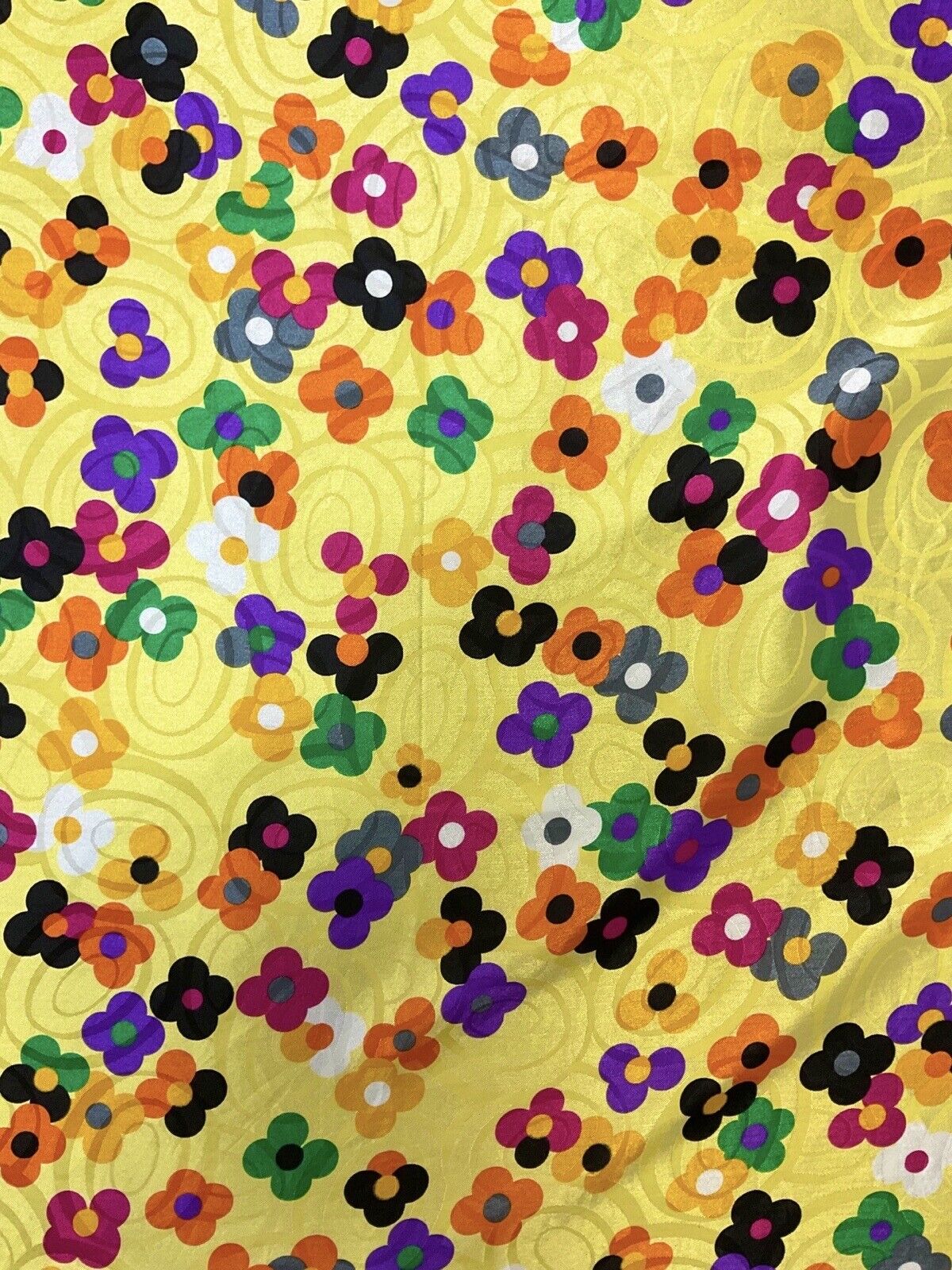 VINTAGE 60s 90s YELLOW BLACK PURPLE DAISY FLOWER MOD PIRAMIT SQUARE SCARF