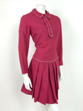 VTG 60s 70s PINK WHITE PETER PAN COLLAR PLEATED SKIRT MOD PREPPY DRESS 8 10