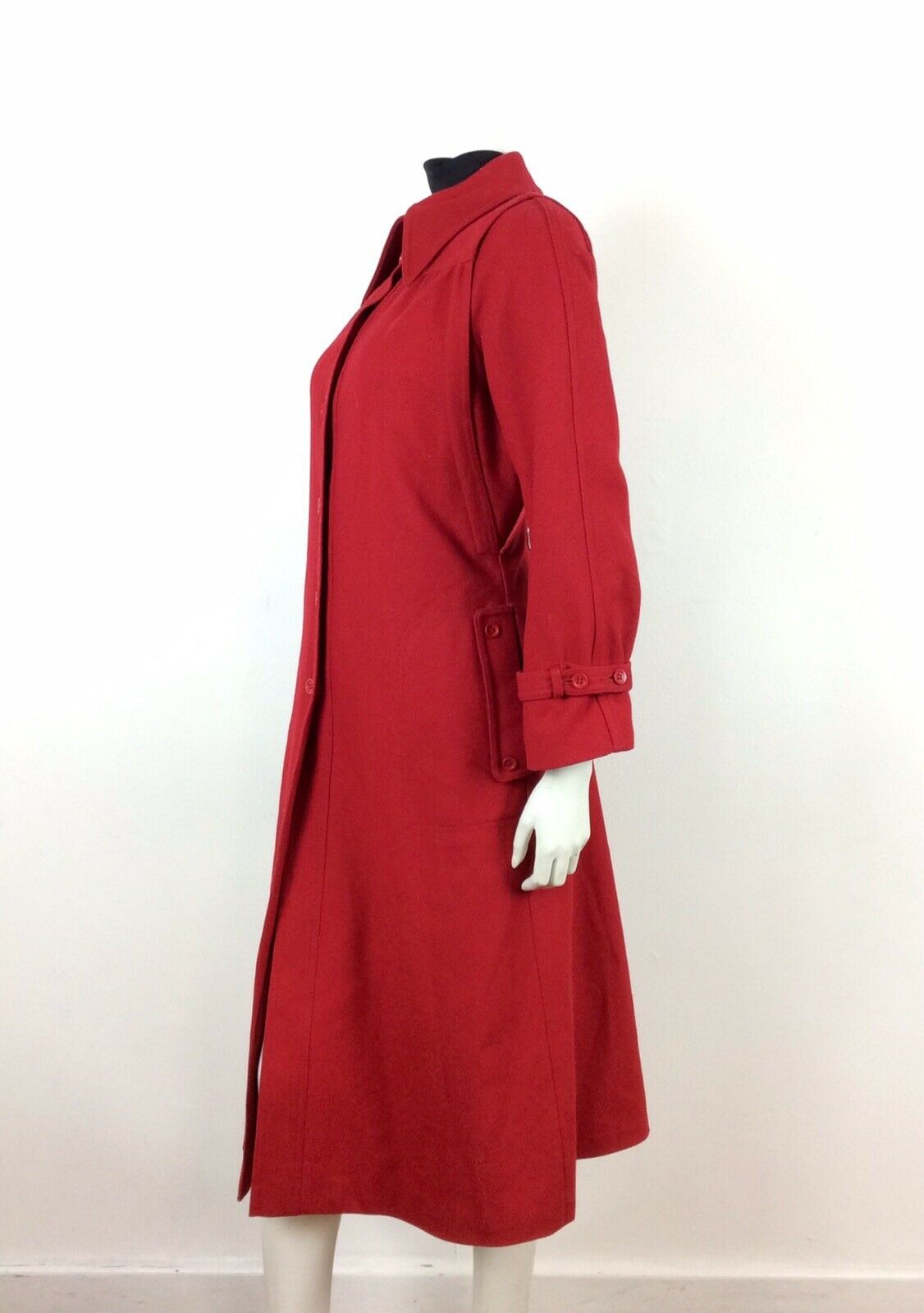 60s 70s VINTAGE PILLARBOX CHERRY RED WOOL WINTER DRESS MAXI DUSTER COAT 12 14