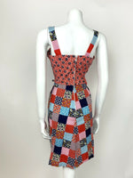 VTG 60s 70s RED BLUE WHITE PINK FLORAL PATCHWORK GINGHAM SUNDRESS GYPSY BOHO 10