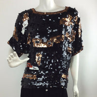 VINTAGE 80S SEQUIN DISCO EVENING BLACK BRONZE RED WHITE TOP 10 12