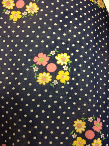 VINTAGE 60s 70s TEA DRESS POLKA DOT FLORAL RUFFLE BLUE WHITE PINK YELLOW 12