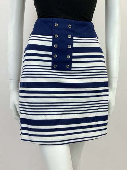 VINTAGE 60s 70s WHITE NAVY BLUE STRIPED MOD MINI SKIRT 8